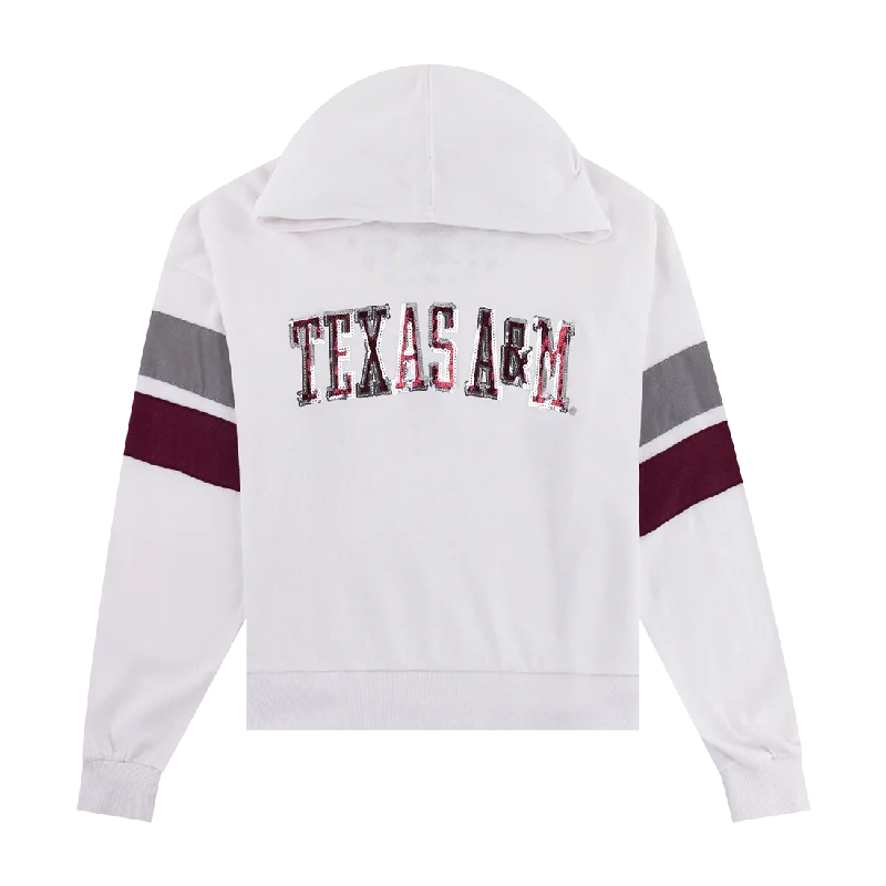 Texas A&M Kelly Sequin Hoodie Hoodie with Ribbed Hem Stretchable Secure