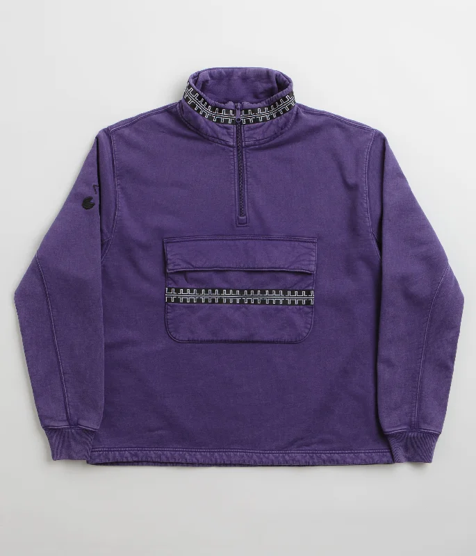 The Trilogy Tapes Pulse Tape Funnel Neck Sweatshirt - Purple Hoodie with Hem Fringe Bohemian Relaxed