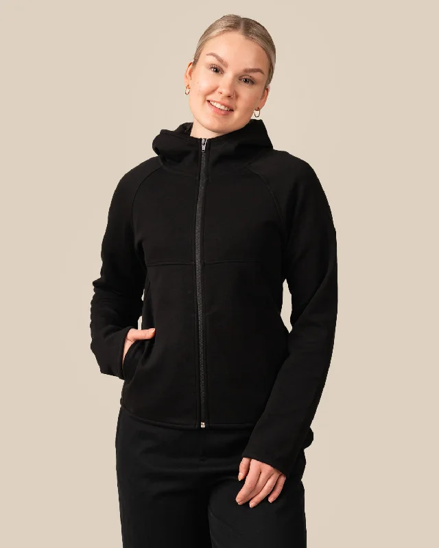 Toive Zip-Up Hoodie Black Hoodie with Hem Patch Decorative Personalized