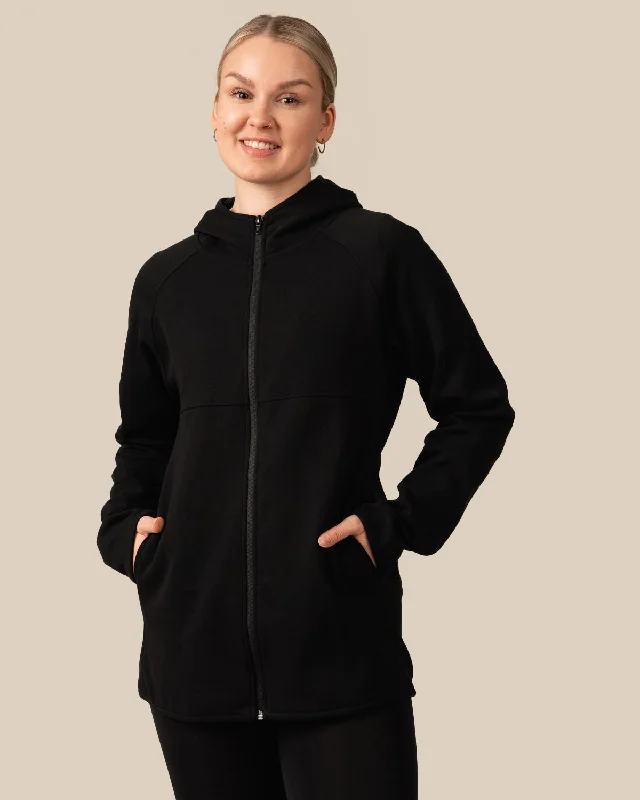 Toive Zip-Up Hoodie Long Black Hoodie with Turtle Neck Cozy Winter