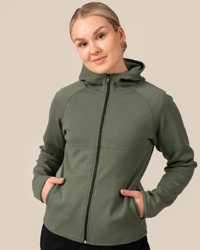 Toive Zip-Up Hoodie Sage Green Hoodie with Elastic Waist Stretchable Comfortable