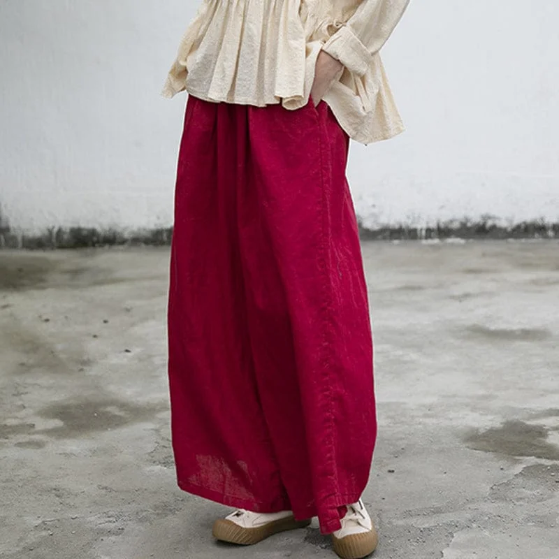 Vibrant Red Cotton Linen Palazzo Pants | Lotus Comfy Zip-Up Pants