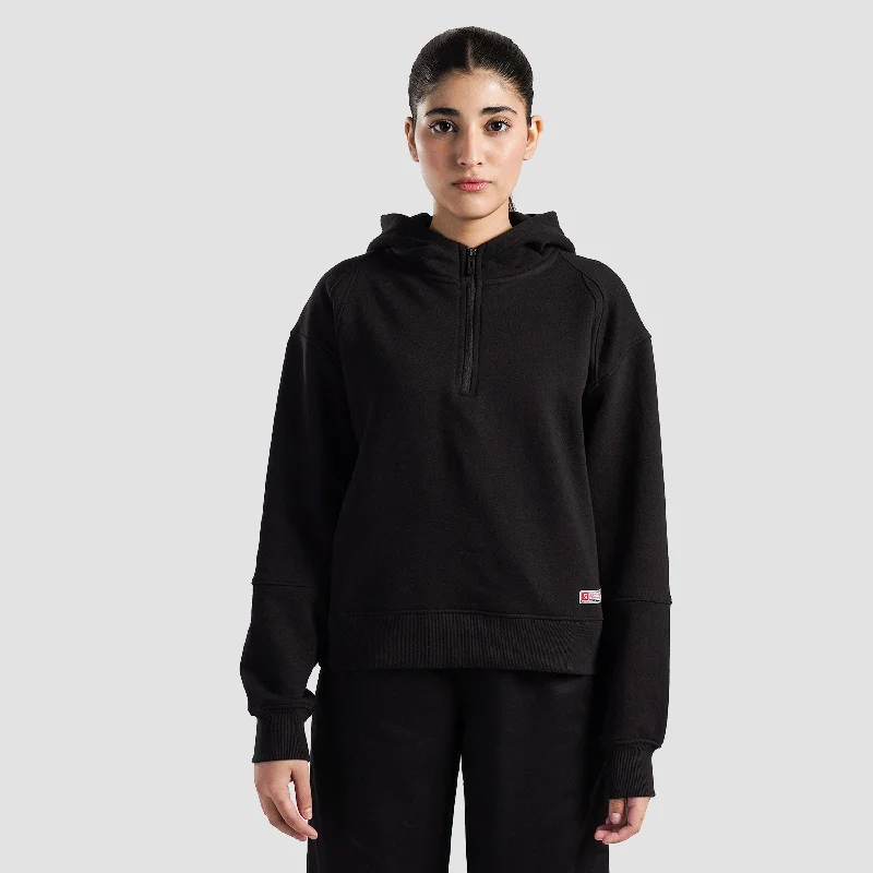 Vitablaze Half Zip Hoodie (Black) Hoodie with Batwing Sleeves Loose Dramatic