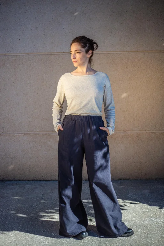 Wide Pants Marta - Reversed Corduroy - Black Soft Sweatpants Style