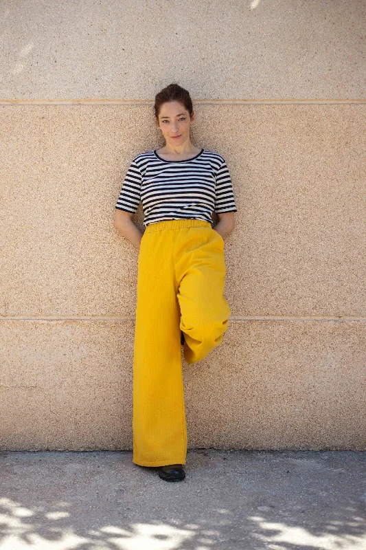 Wide Pants Marta - Reversed Corduroy - Yellow Chic Checkered Pants