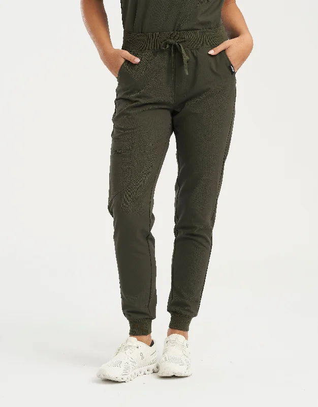 Essential Jogger Scrub Pants - Khaki Green Soft Stretch Leggings