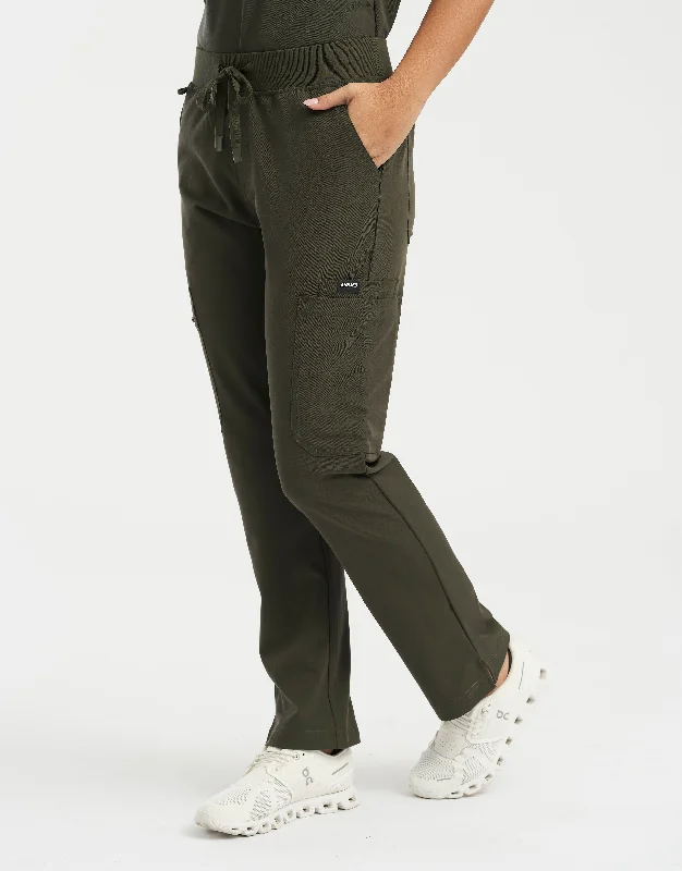 Essential Multi-Pocket Scrub Pants - Khaki Green Chic Wool Trousers