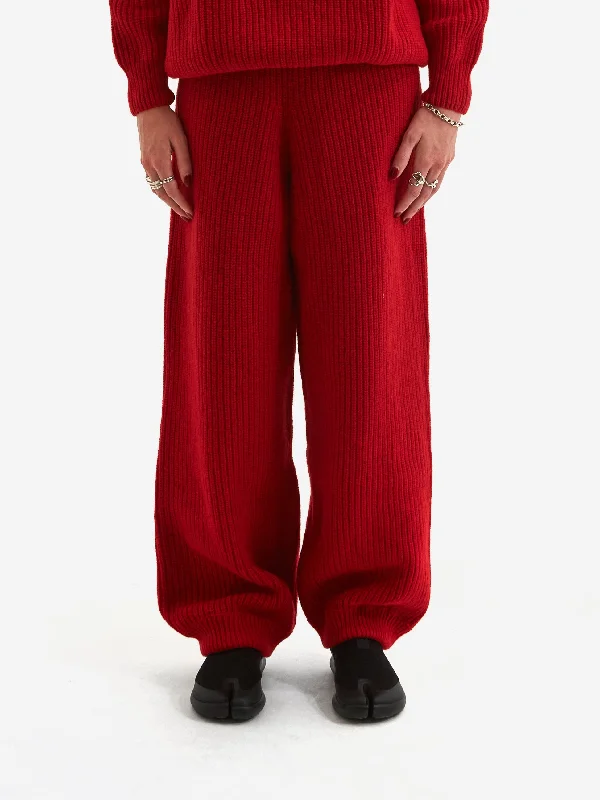 Baserange Mea Pants - Red Trendy Palazzo Pants