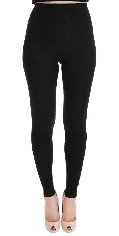 Elegant High-Waist Wool Tights Pants in Dark Gray Comfortable Denim Trousers