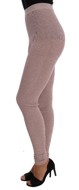 Elegant Pink Mid-Waist Stretch Pants Soft Stretch Pants