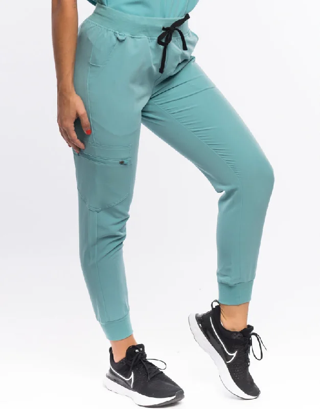 Essential Jogger Scrub Pants (Sample) - Audrey Teal Lightweight Linen Pants