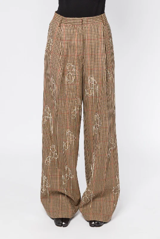 Dries Van Noten Porter Embroidered Pants in Rust Casual Lounge Pants