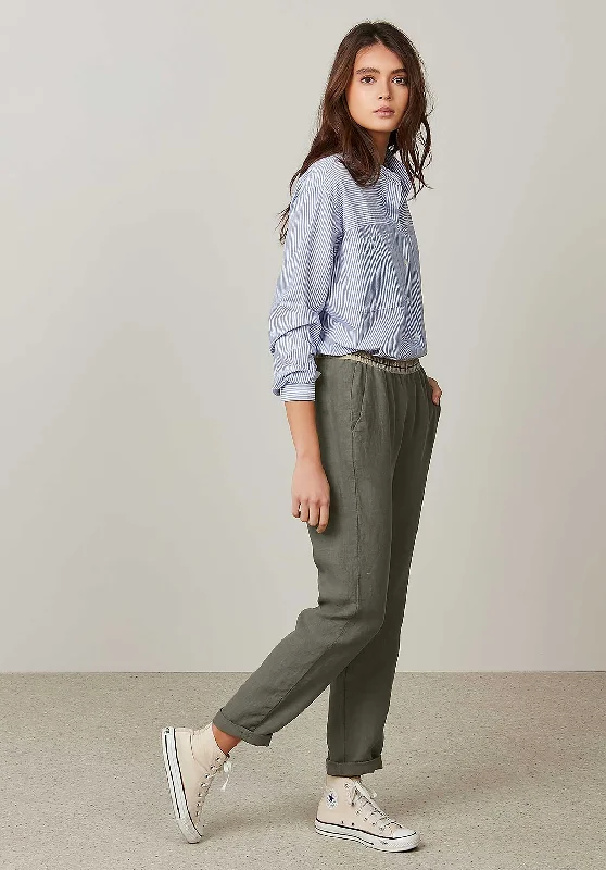 Pants Pirouette Linen 35-Army Fashionable Button-Up Pants