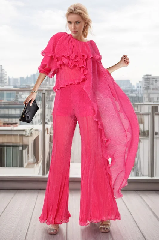 Ruffled Asymmetrical Hem Top & Pants Set Fashionable Jogger Pants