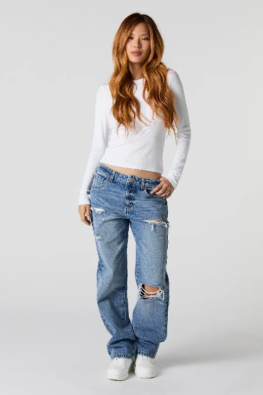 Distressed Slouchy Straight Leg Jean Comfortable Distressed Straight-Leg Jeans