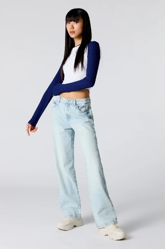 Light Wash Slouchy Straight Leg Jean Trendy Bootcut High-Waisted Jeans