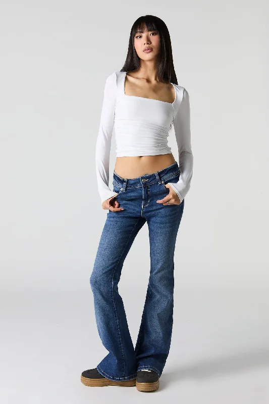 Dark Wash Low Rise Flare Jean Comfortable Boyfriend Jeans