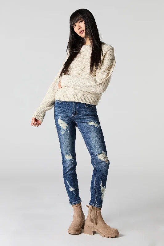 Distressed Capri Skinny Jean Comfortable Flare Leg Jeans