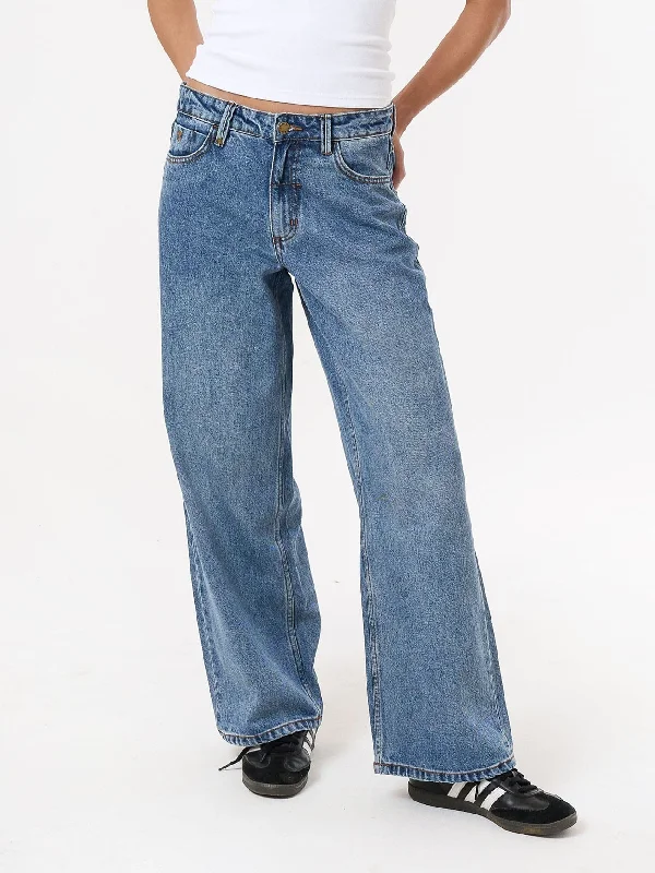 Billie Low Baggie Jean - Weathered Blue Fashionable Slouchy Fit Jeans