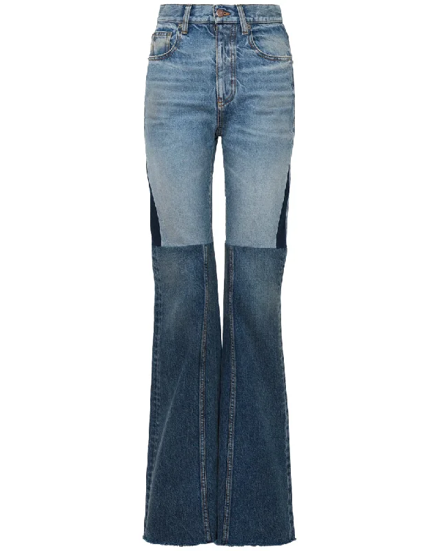 Color Block Straight Jean in Blue Two Tone Comfortable Boyfriend Jeans