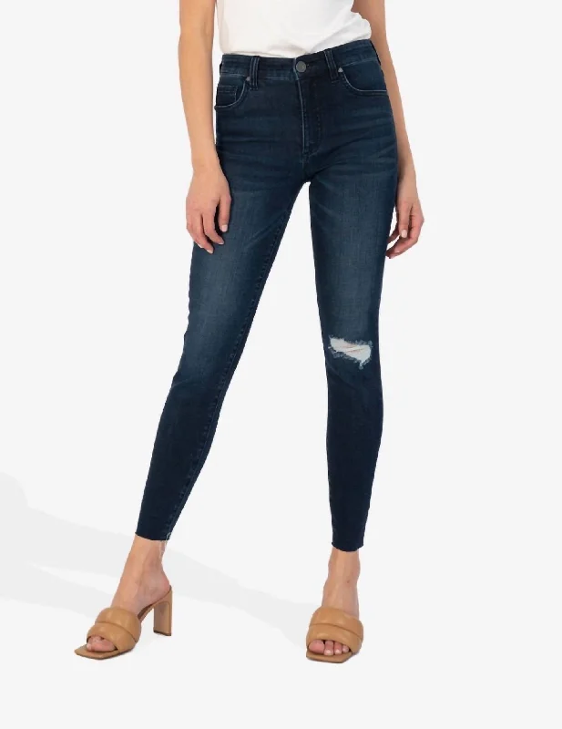 Connie High Rise Fab Ab Ankle Skinny Jean in Dark Wash Trendy Button-Up High-Waist Jeans