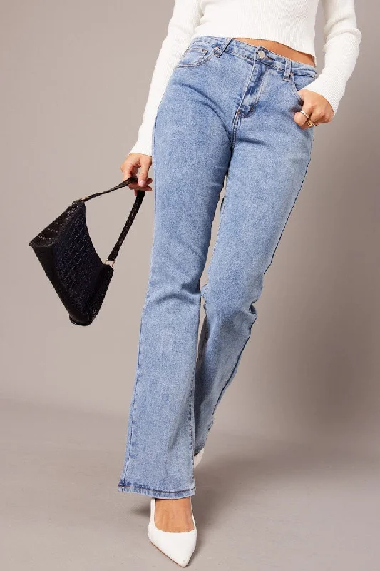 Denim Flare Jean Mid Rise Comfortable Ankle Jeans