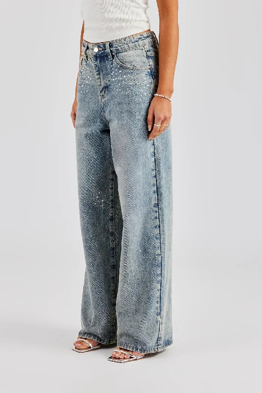 Gemstone Baggy Jean - Antique Wash Chic Vintage-Inspired Denim Jeans