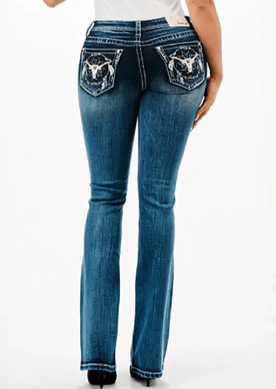 Grace in LA Wmns Steer Head Jean Trendy Paperbag Waist Jeans