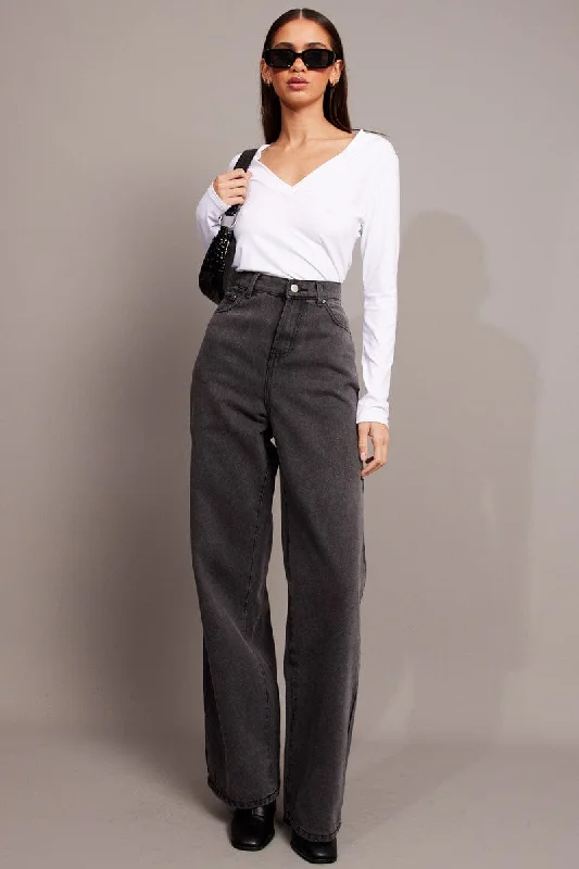 Grey Wide Leg Jean High Rise Cozy Wide-Legged Jeans