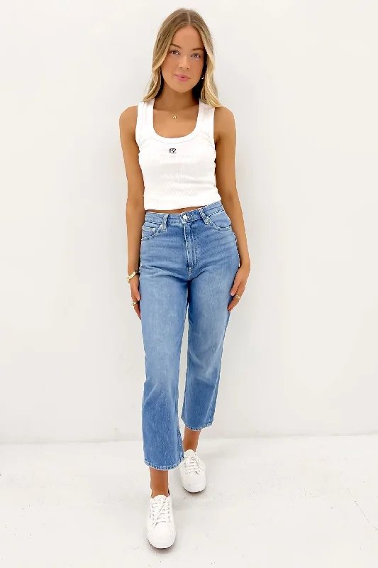 High Straight Crop Jean Blue Envy Trendy Paperbag Waist Jeans