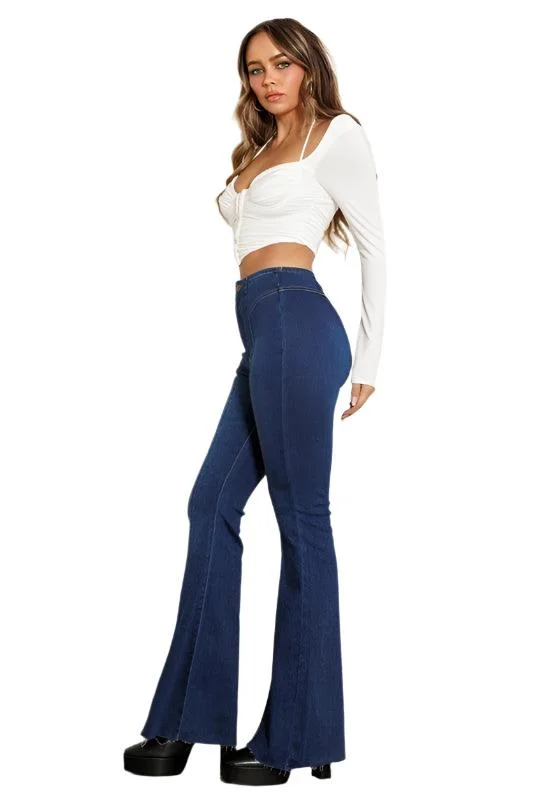 High Waisted Flare Jean Dark Stone Cozy Wide-Legged Jeans