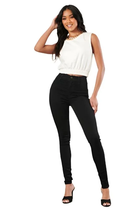 High Waisted Skinny Jean in Black Trendy Wide-Leg High-Waist Denim