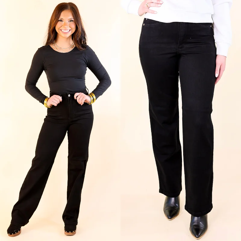 Judy Blue | Perfect Fit High Waisted Tummy Control Classic Straight Leg Jean in Black Stylish Relaxed Fit Skinny Jeans