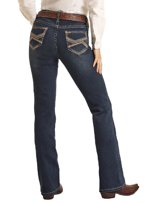 Petal Stitch Embroidered Riding Jean by Rock & Roll Fashionable Raw Edge Jeans