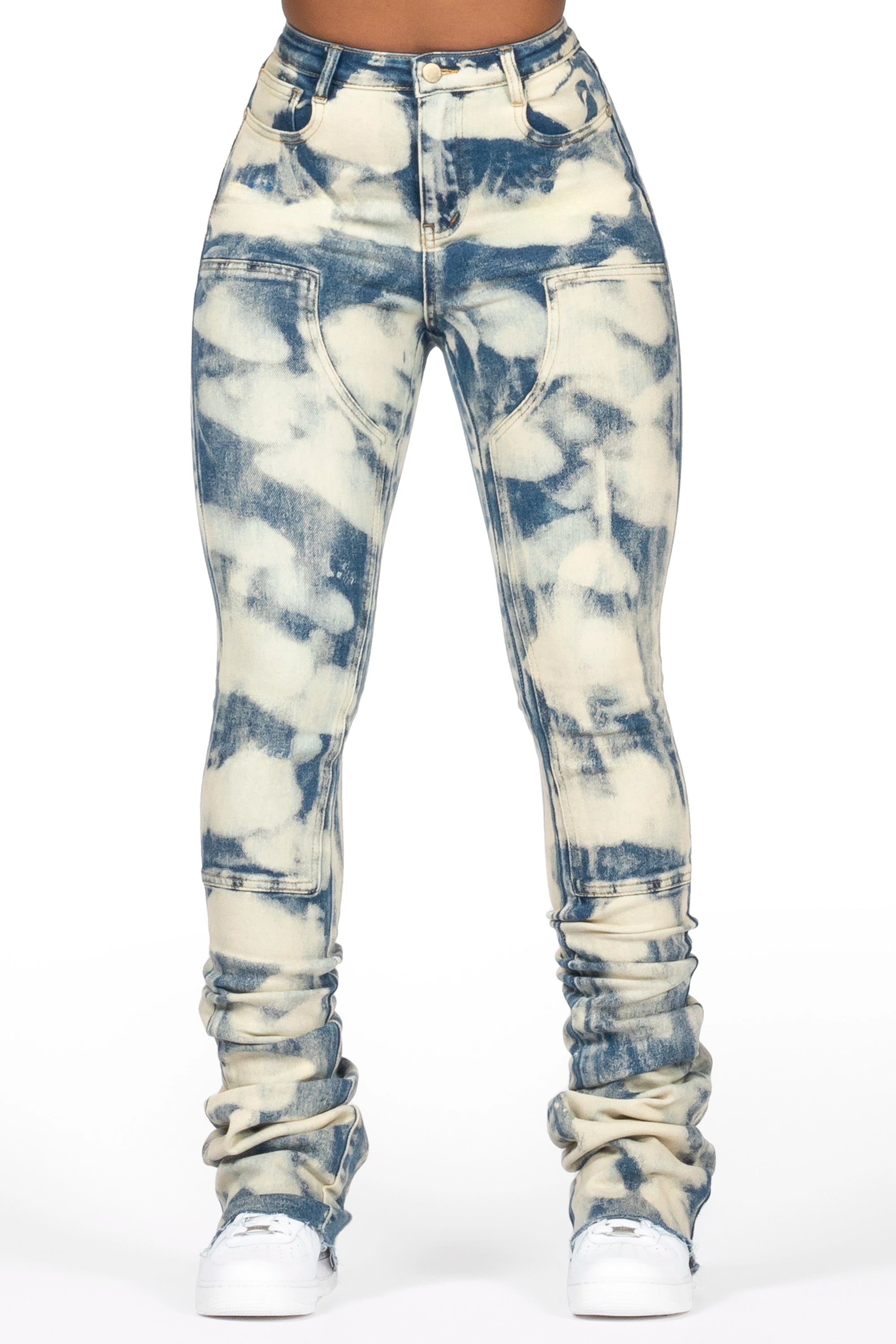 Dajsha Dirty Bleach Wash Super Stacked Jean Chic Cropped Jeans