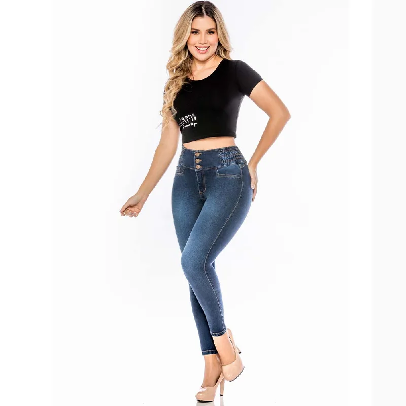 Skinny Blue Jean for women - J82218 Trendy Wide-Legged High-Waist Jeans