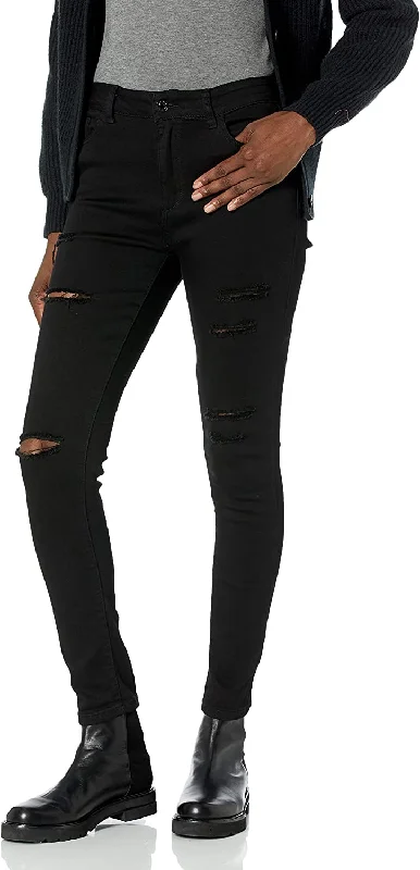 Wax Jean Women's Authentic Denim Ankle Skinny Jean with Hem Destruction Classic Black Denim Jeans