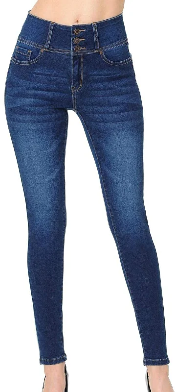 Wax Women's High-Rise Push-Up Super Comfy 3 Button Skinny Jean Cozy Wide-Legged Jeans