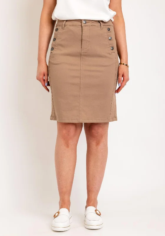 Fransa Lomax Knee Length Skirt, Tan lace skirt intricate