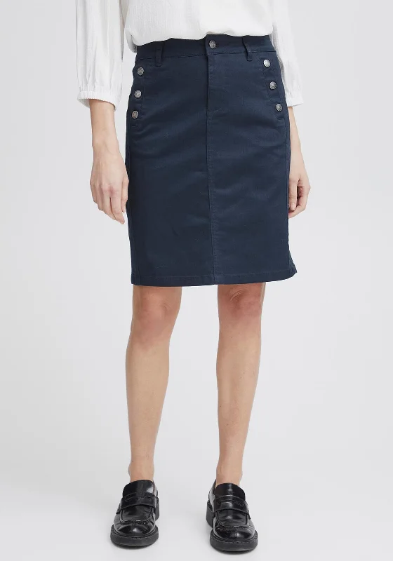 Fransa Lomax Knee Length Skirt, Navy tiered skirt playful