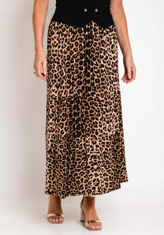 Serafina Collection One Size Leopard Print Midi Skirt, Brown chiffon skirt airy