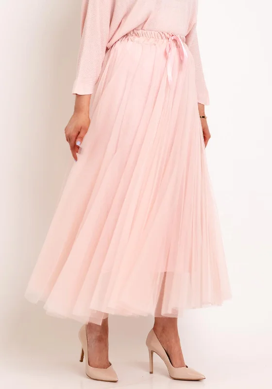 Serafina Collection One Size Tulle Midi Skirt, Pink wool skirt warm