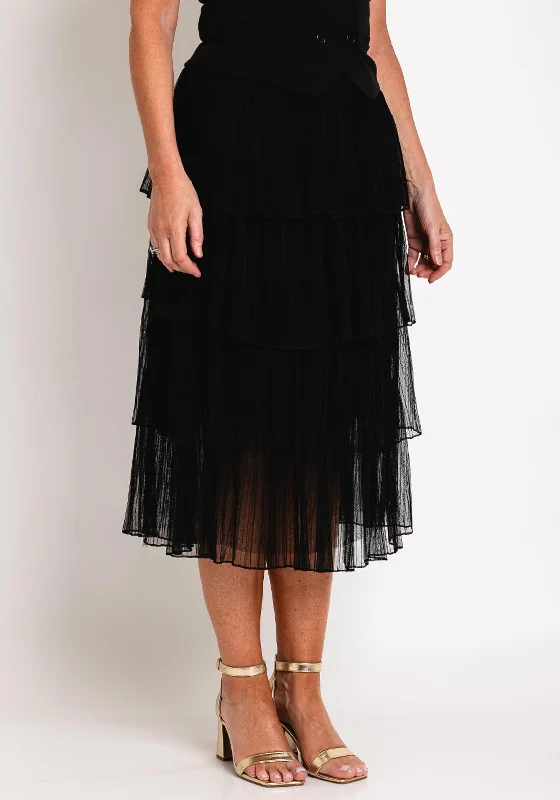 Serafina Collection One Size Tiered Tulle Midi Skirt, Black seamless skirt comfort