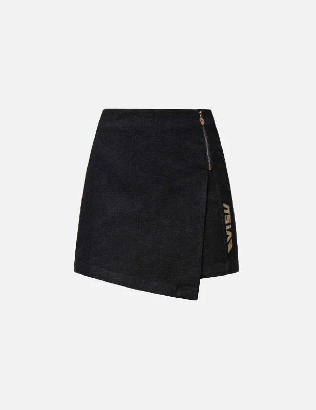 Seagull and Logo Embroidered Denim Skort silk skirt lustrous