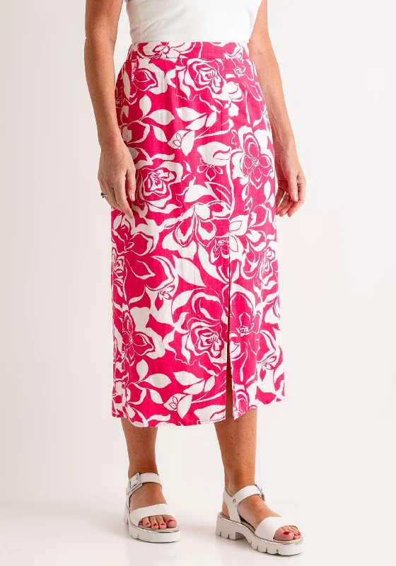 Vero Moda Linna Linen Blend Midi Skirt, Raspberry Sorbet silk skirt lustrous