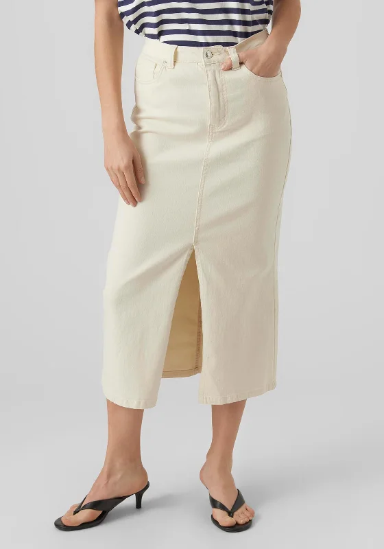 Vero Moda Wild Lucky Denim Midi Skirt, Pumice Stone linen skirt airy