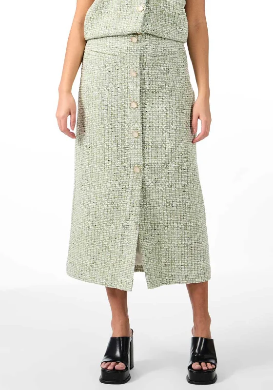 Y.A.S Asara Tweed Midi Skirt, Sage wool skirt thick