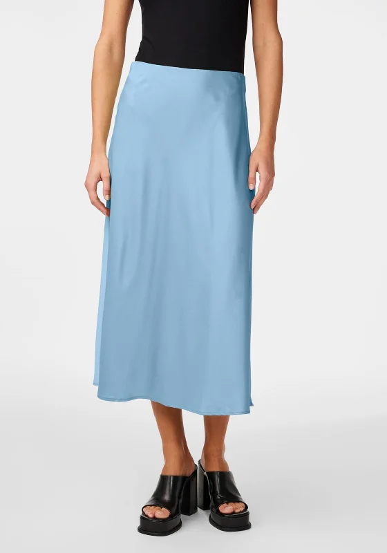 Y.A.S Pella High Waist Satin Midi Skirt, Clear Sky leather skirt durable