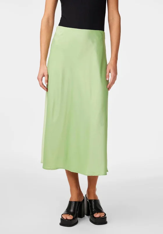 Y.A.S Pella High Waist Satin Midi Skirt, Quiet Green wool skirt breathable