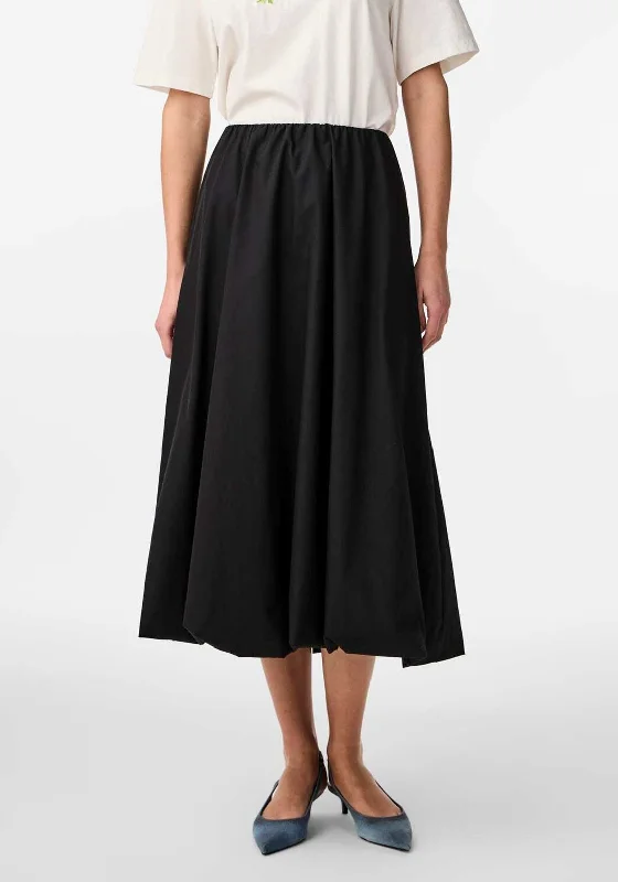 Y.A.S Sascha Balloon Midi Skirt, Black velvet skirt glossy